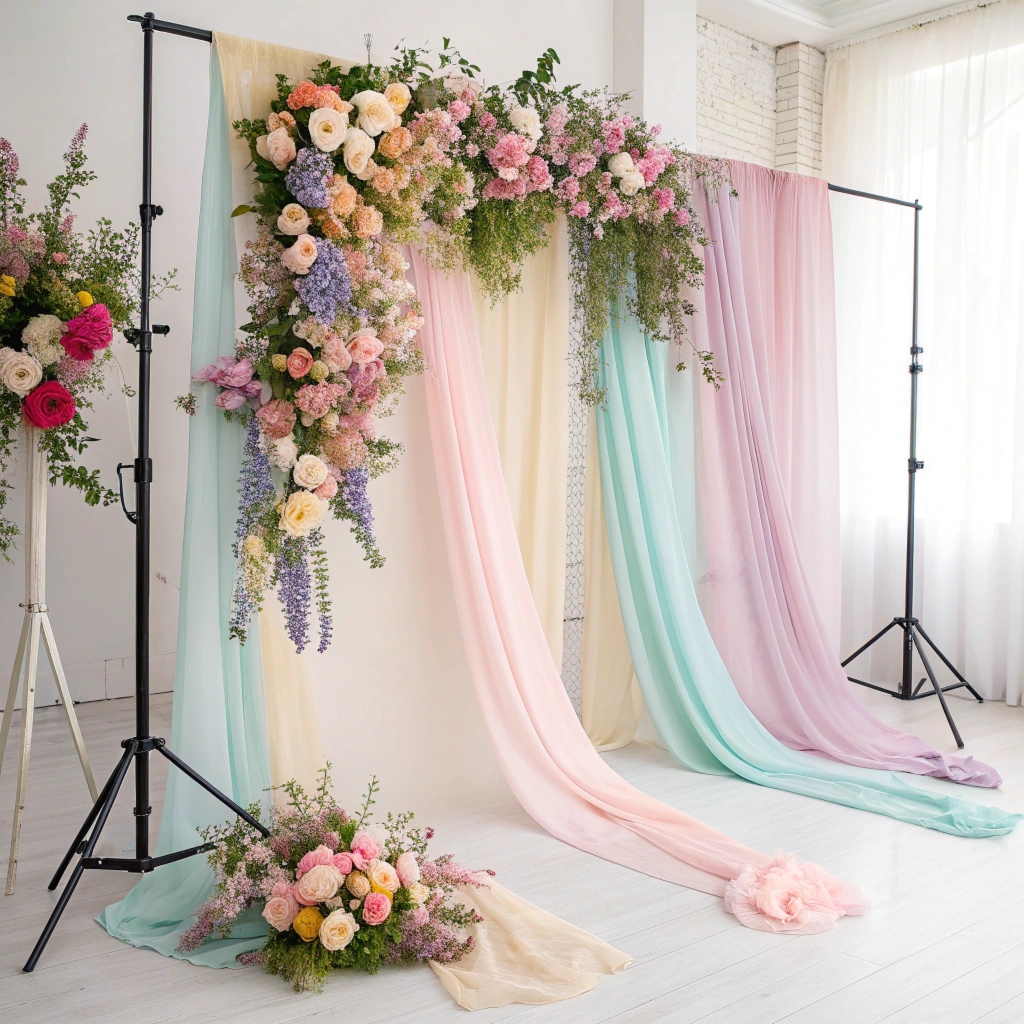Event styling with flowers and fabrics