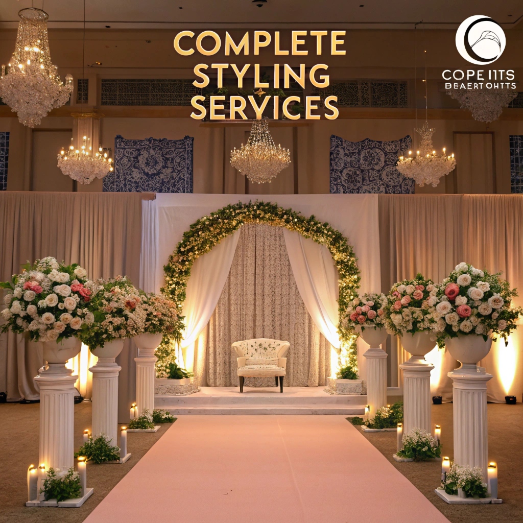 Elegant event decoration with soft pink and cream tones